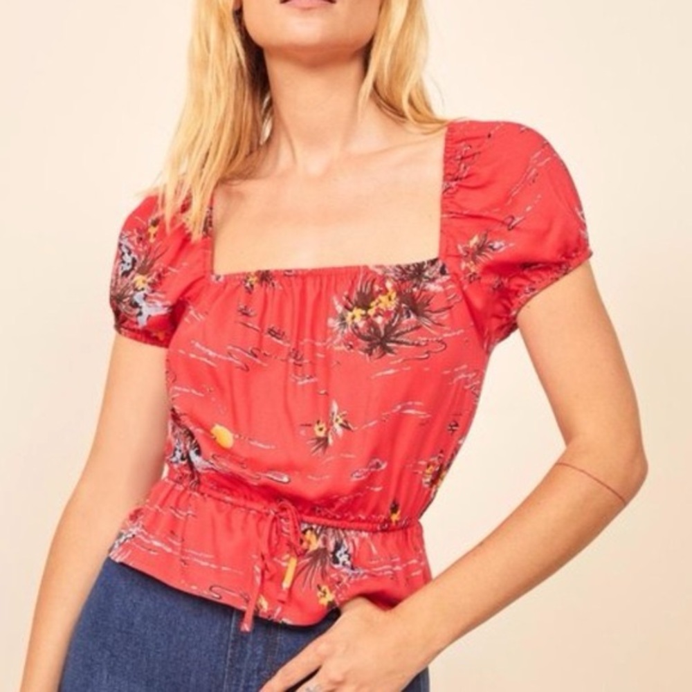 Reformation Lenny top in Fiji print (tropical blouse)